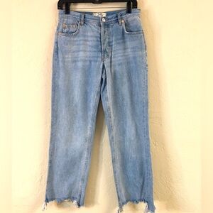 We The Free Straight Leg Crop Jeans 25 Blue 100% Cotton Raw Hemline Casual Denim